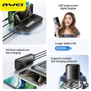AWEI P13K 22.5W 20000mah Fast Charging Powerbank - Image 3