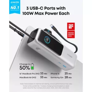 Anker 165W 25000mAh Laptop Power Bank with Built-in and Retractable Cables - Image 6