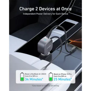 Anker Nano 75W USB-C Car Charger with Built-in Retractable USB-C Cable (A2738) - Image 3
