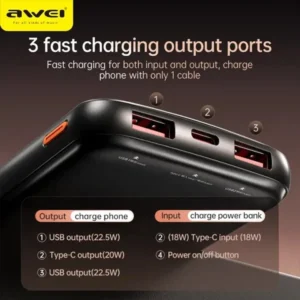 Awei P10K 10000mAh 22.5W 3 in 1 Portable Power Bank