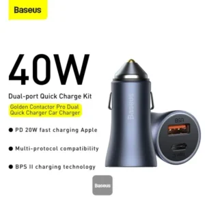 Baseus Golden Contactor Pro QC U+C 40W Car Charger With Type-C to Lightning Cable (TZCCJD-03)