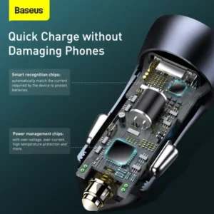 Baseus Golden Contactor Pro QC U+C 40W Car Charger With Type-C to Lightning Cable (TZCCJD-03)