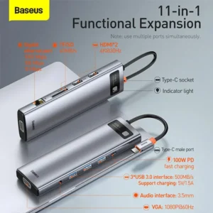 Baseus Metal Gleam Series 11 in 1 Multifunctional Type-C HUB Docking Station