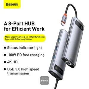 Baseus Metal Gleam Series 8 in 1 Multifunctional Type-C HUB Docking Station