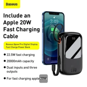 Baseus Qpow 20W 20000mAh Digital Display Power Bank with Lightning Cable