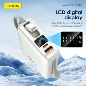 FONENG PX116 20000mAh Mini 22.5W Power Bank with 2 Built-in Cables - Image 4