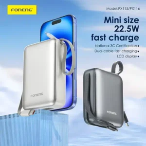 FONENG PX116 20000mAh Mini 22.5W Power Bank with 2 Built-in Cables - Image 3
