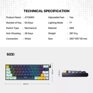 Fantech MK874 V2 Atom 63 Hot swappable Mechanical Keyboard - Image 7