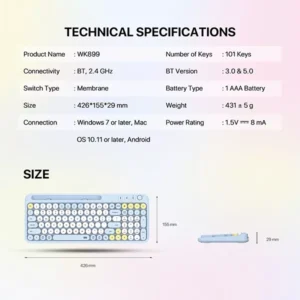 Fantech WK899 GO MOCHI Multi-Device Wireless Keyboard Mouse Combo - Image 5
