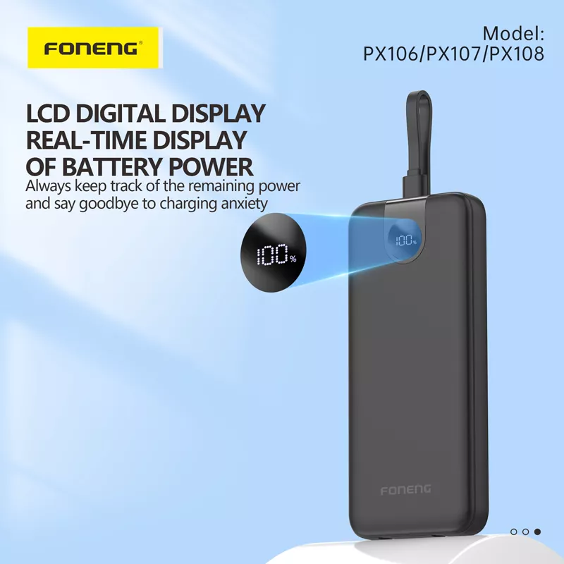 Foneng PX106 10000mAh 22.5W Power Bank with Built-In 3 Cables