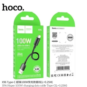 Hoco X96 100W USB-A to USB-C Fast Charging Data Cable 25CM - Image 3