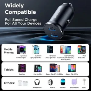 JOYROOM JR-CCN06 Dual USB C 30W Mini Metal Car Charger - Image 4