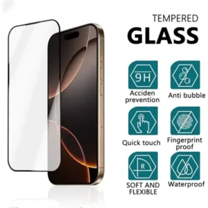 Compatible Models: iPhone 17 Pro / 17 Pro Max / 17 Air Material: High Alumina-Silicon Tempered Glass Hardness: 9H Surface Hardness for strong scratch resistance Edge Design: 3D Large Arc Curved Edge for full edge coverage Transparency: 99.9% HD Clear for original display quality Installation: Bubble-Free Full Glue Adhesive for easy application