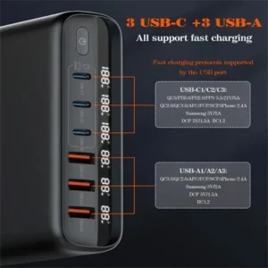 LDNIO A6140C 6 Ports 140W GaN Super Fast LED display Desktop Charger
