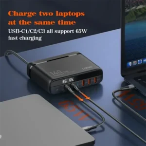 LDNIO A6140C 6 Ports 140W GaN Super Fast LED display Desktop Charger