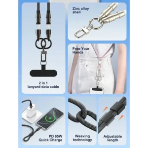 LDNIO LC22C 65W Fast Charging Nylon Lanyard Type-C Data Cable 1.2M