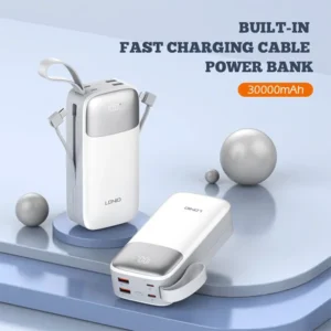 LDNIO PQ30 30000mAh Power Bank Built-in Charging Cable