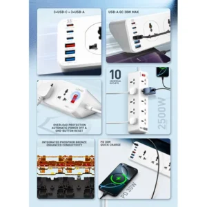 LDNIO SC10610C Power Socket Extension Universal Power Strip With 10 Outlets 2M