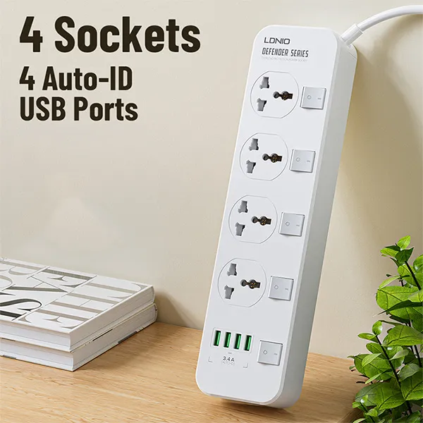 LDNIO SC4408 2500W 4 Socket & 4 USB Port Power Strip