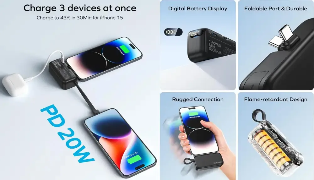 MOMAX 1-Power Mini 3-in-1 5000mAh Power Bank