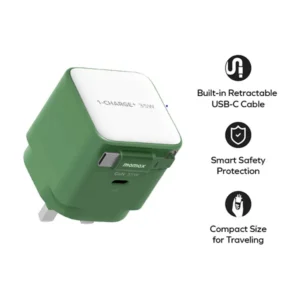Momax 1-Charge+ 35W GaN Charger with Retractable Cable (US Plug)