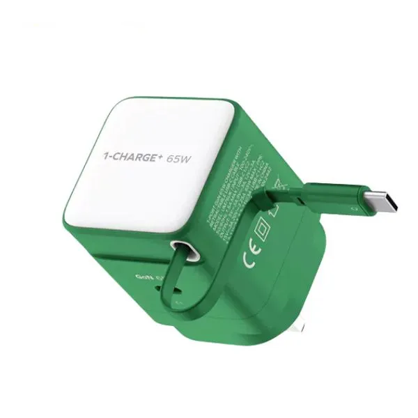 Momax 1-Charge+ 65W GaN Charger with Retractable Cable (US Plug)