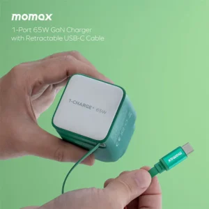 Momax 1-Charge+ 65W GaN Charger with Retractable Cable (US Plug)