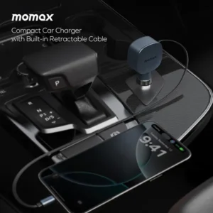 Momax 1-MOVE+ 60W 2 Port Car Charger with Built-in Retractable cable UC19 - Image 4