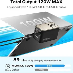 Momax 1-World 120W GaN Universal 4-Ports Travel Charger with 100W USB-C to USB-C Cable