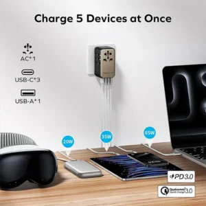 Momax 1-World 120W GaN Universal 4-Ports Travel Charger with 100W USB-C to USB-C Cable