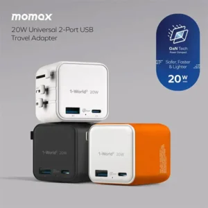 Momax 1-World 20W 2-Port Travel Adaptor UA29