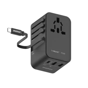 Momax UA18D 1-World+ 70W GaN 3-Ports Travel Charger with Built-in USB-C Cable