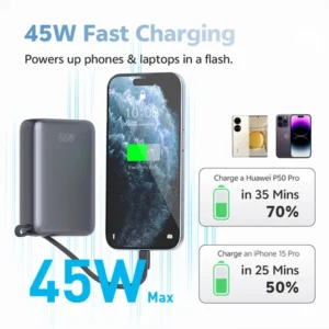 QCY PB20A 20000mAh 45W PD+QC3.0 with Display and Built-in USB-C Cable