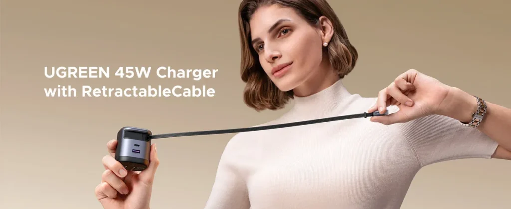 UGREEN 45W GaN Charger with Retractable USB C Cable 2C1A