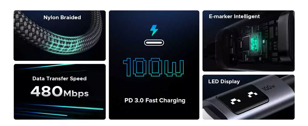 UGREEN L509 Uno 100W USB-C to USB-C PD Fast Charging Cable
