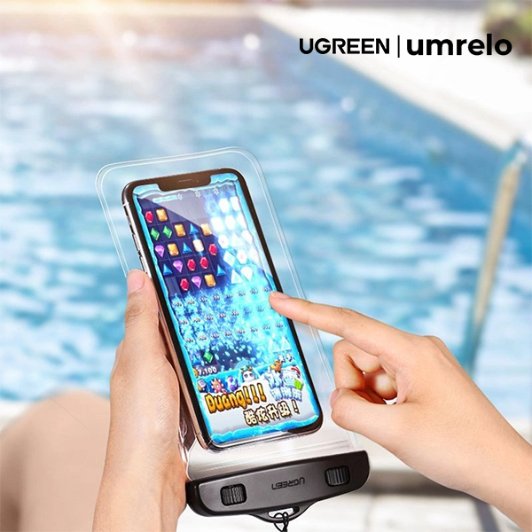 Specifications Brand: UGREEN Model: LP186 (60959) Waterproof Level: IPX8 (up to 30m depth) Material: Specialized Slip Film Lanyard Length: 49 cm Compatibility: Smartphones up to 6.5 inches Biometric Support: Supports Face ID (Does not support Touch ID)