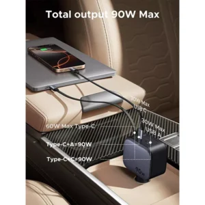 Car Charger 90W with Retractable USB-C Cable