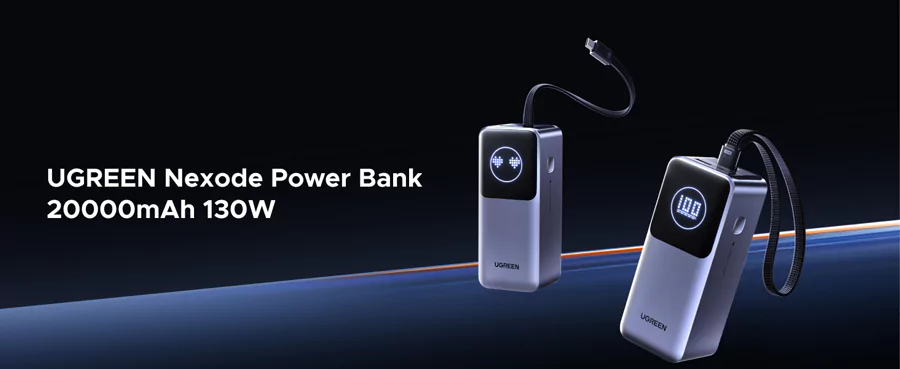 UGREEN PB723 130W 20000mAh Power Bank with Built-in Cable (55365B)