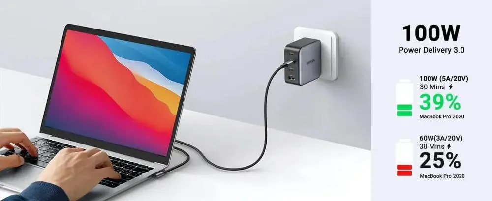 UGREEN US334 100W 90 Degree USB Type-C to Type-C Cable 1M (70643)
