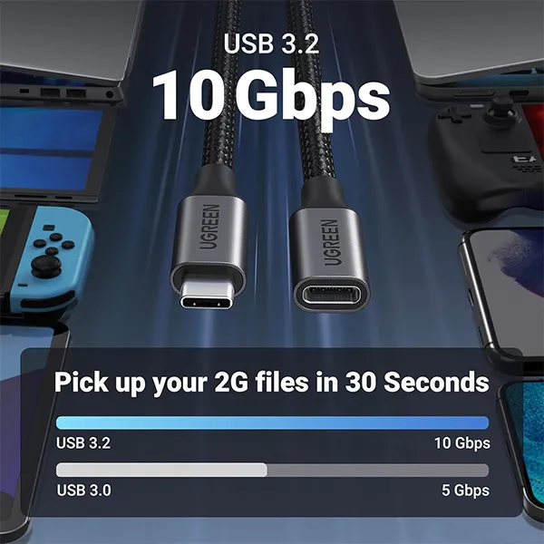 UGREEN US372 USB-C Male to Female Gen2 5A Braided Cable (80810)