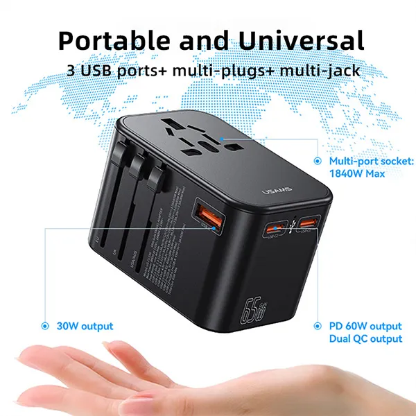 USAMS US-CC199 T62 65W PD Universal Travel Adapter