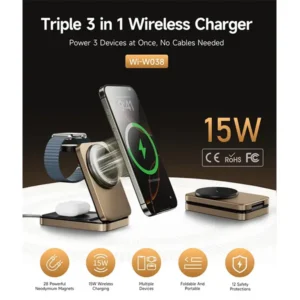 WiWU Wi-W038 3-in-1 Magnetic Wireless Charging Station - Image 5