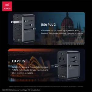 XUNDD XDCH-090 65W GaN Universal Travel Adapter Built-in USB C Cable