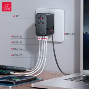 XUNDD XDCH-090 65W GaN Universal Travel Adapter Built-in USB C Cable