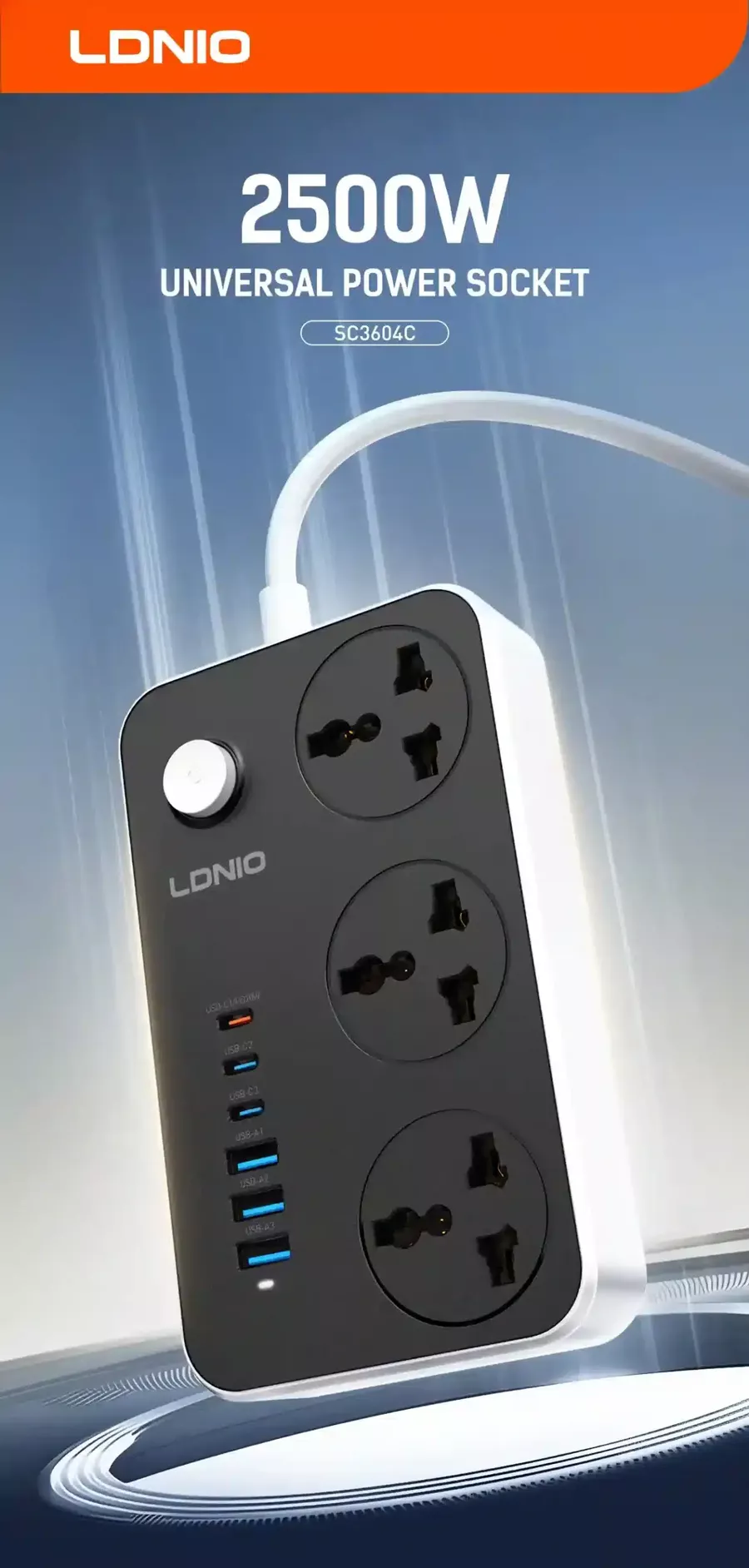LDNIO SC3604C 2500W 6 USB Ports Universal Power Strip