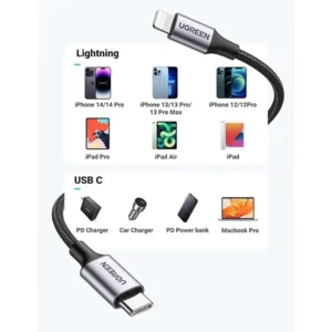 UGREEN US304 MFi Braided PD USB-C to Lightning Cable (2M)