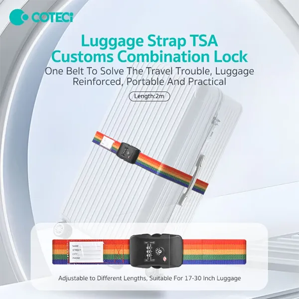 COTECi TR-004 Luggage Strap TSA Approved Suitcase Strap with Lock