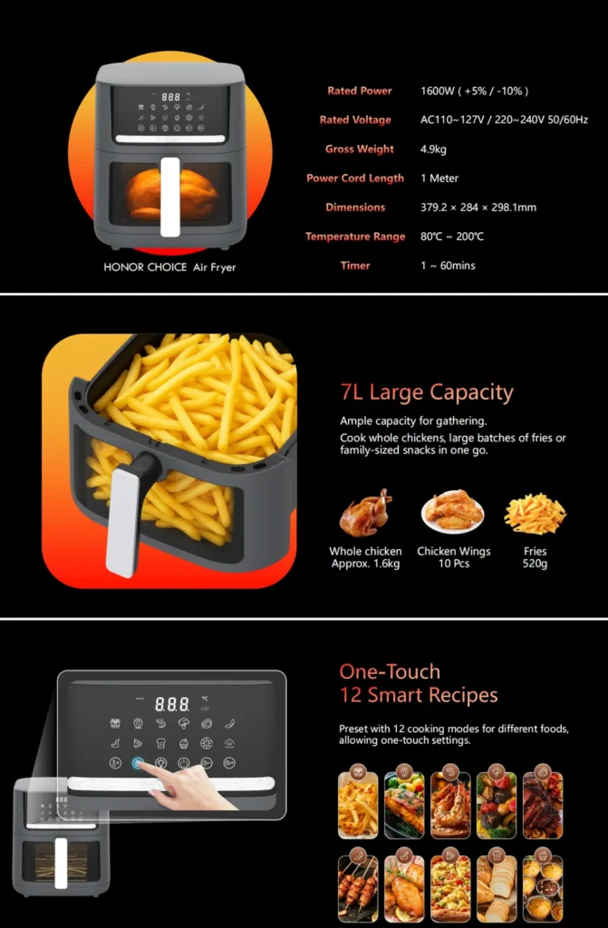 Honor Choice Kurrypop Air Fryer - 1600W 7L