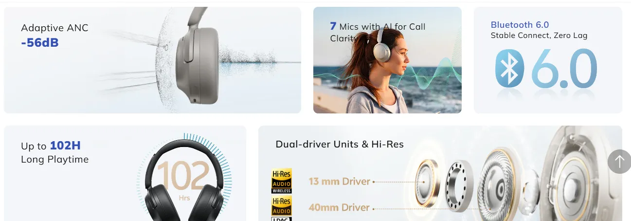 QCY H3S 56dB ANC Overhead Headphones