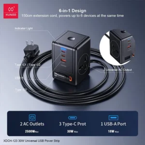 XUNDD XDCH-123 30W Universal USB Power Strip